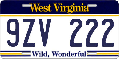 WV license plate 9ZV222