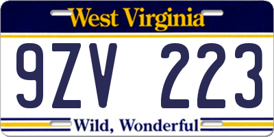 WV license plate 9ZV223