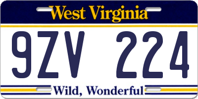 WV license plate 9ZV224