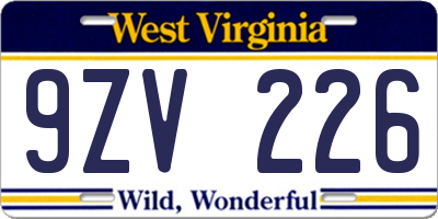 WV license plate 9ZV226