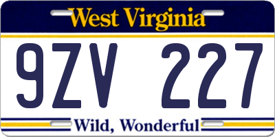 WV license plate 9ZV227