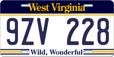 WV license plate 9ZV228