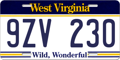 WV license plate 9ZV230