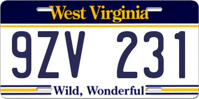 WV license plate 9ZV231