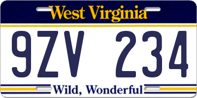 WV license plate 9ZV234