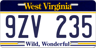 WV license plate 9ZV235