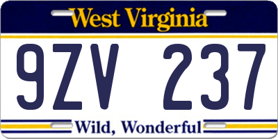 WV license plate 9ZV237