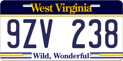 WV license plate 9ZV238