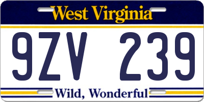 WV license plate 9ZV239
