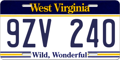 WV license plate 9ZV240