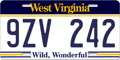 WV license plate 9ZV242