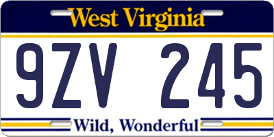 WV license plate 9ZV245