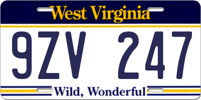 WV license plate 9ZV247