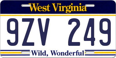 WV license plate 9ZV249