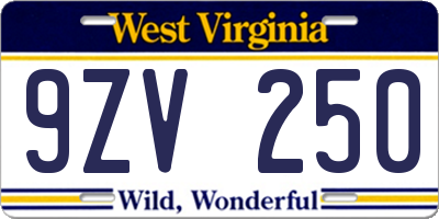WV license plate 9ZV250
