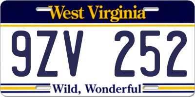 WV license plate 9ZV252