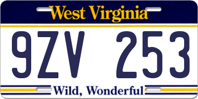 WV license plate 9ZV253