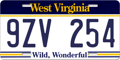 WV license plate 9ZV254