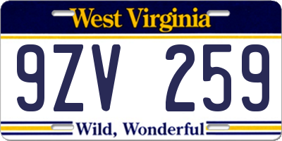 WV license plate 9ZV259