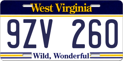 WV license plate 9ZV260