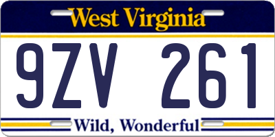 WV license plate 9ZV261
