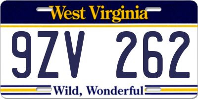 WV license plate 9ZV262