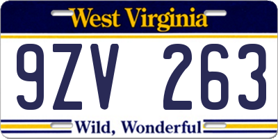 WV license plate 9ZV263