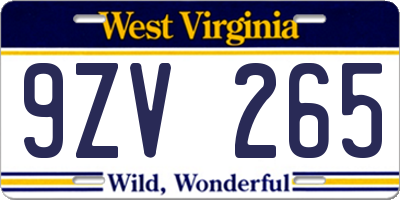 WV license plate 9ZV265