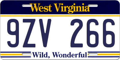 WV license plate 9ZV266