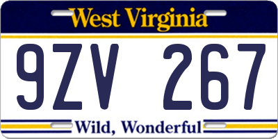 WV license plate 9ZV267
