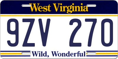 WV license plate 9ZV270