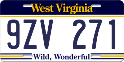 WV license plate 9ZV271