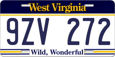 WV license plate 9ZV272