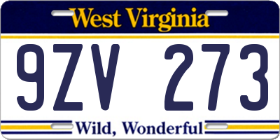WV license plate 9ZV273