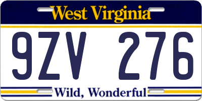 WV license plate 9ZV276