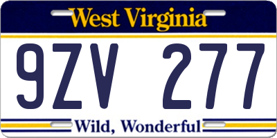 WV license plate 9ZV277
