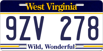 WV license plate 9ZV278