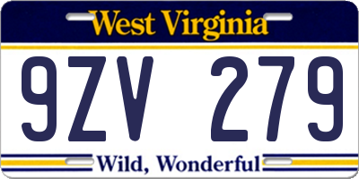 WV license plate 9ZV279