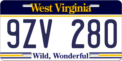 WV license plate 9ZV280