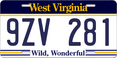 WV license plate 9ZV281