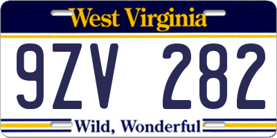 WV license plate 9ZV282