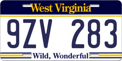 WV license plate 9ZV283