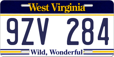 WV license plate 9ZV284
