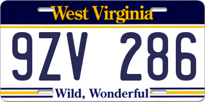 WV license plate 9ZV286