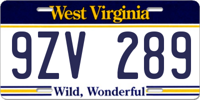 WV license plate 9ZV289