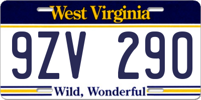 WV license plate 9ZV290