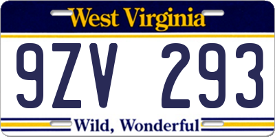 WV license plate 9ZV293