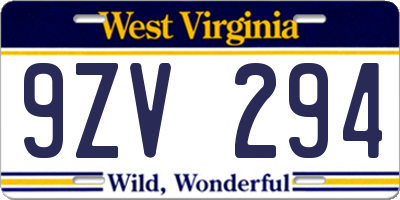 WV license plate 9ZV294