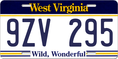 WV license plate 9ZV295