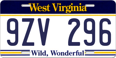 WV license plate 9ZV296